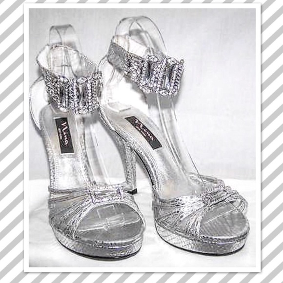 silver rhinestone ankle strap heels